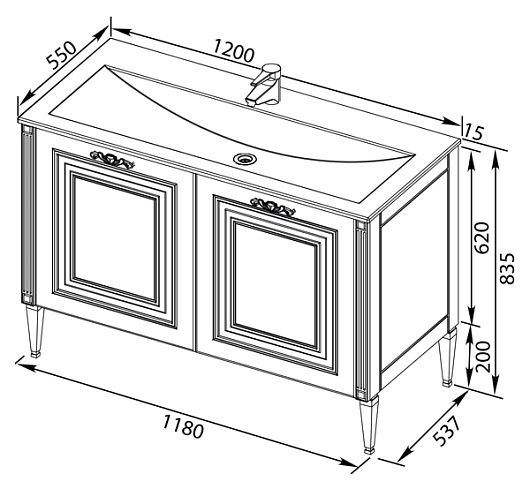 Aquanet Тумба с раковиной Паола 120 черная/серебро (181764) – фотография-6