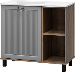 Brevita Тумба с раковиной Lumus 90 L с подсветкой серая/дуб галифакс олово – фотография-7