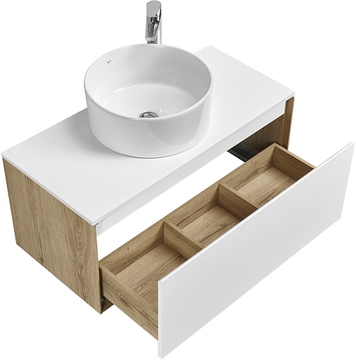 Акватон Мебель для ванной с белой столешницей Либерти 90 Mila 40 белая/дуб эльвезия – картинка-3