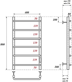 Point Полотенцесушитель электрический П6 400x600 PN08848 хром – фотография-3