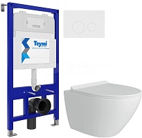 Teymi Унитаз подвесной Lina Pro T40112 с инсталляцией Aina T70011 с кнопкой Lina T70019WM