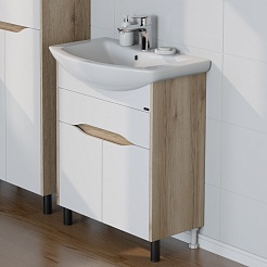 СанТа Тумба с раковиной Сатурн 70 1 ящик белая/дуб австралийский – фотография-4