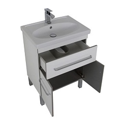 Aquanet Тумба с раковиной Сиена 60 напольная, дверцы, белая – фотография-5