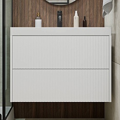 Vivon Тумба с раковиной Kristi 80 подвесная белая матовая рифленая – фотография-2