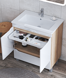 Vigo Тумба с раковиной Grani 750-2-1 белая/дуб сонома – фотография-3