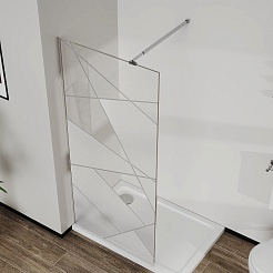 Azario Душевая перегородка Walk-in 120/195 стекло графический принт профиль матовый графит – фотография-6