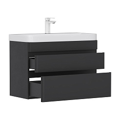 Equil Тумба с раковиной Eltoro 80 2 ящика подвесная черный софт – фотография-2