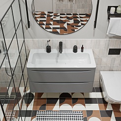 Vivon Тумба с раковиной Ostin 90 подвесная серая матовая – фотография-3