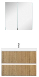 Velvex Тумба с раковиной подвесная Klaufs 100 белая/дерево, 2 ящика – фотография-2