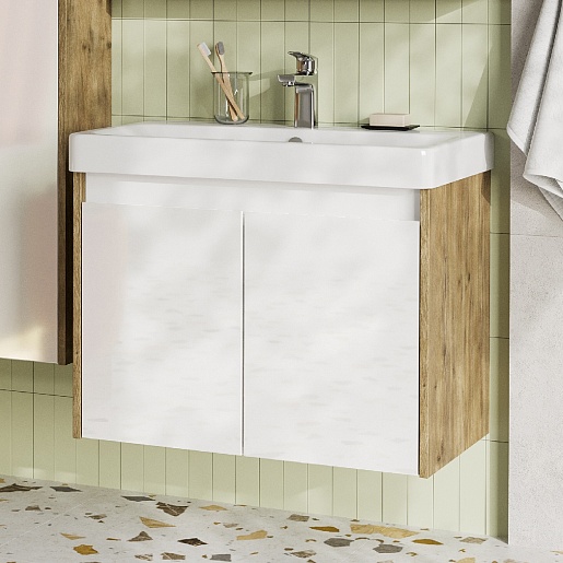 Акватон Тумба с раковиной Сканди Doors 70 белая/дуб рустикальный – фотография-8