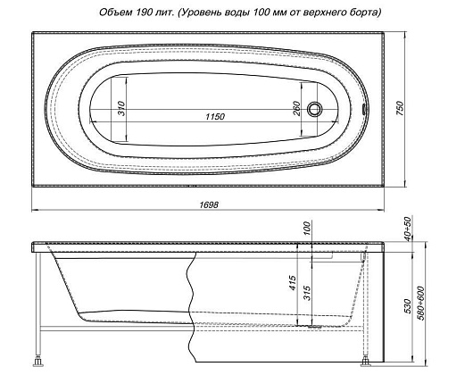 Aquanet Акриловая ванна Diana 170x75 – фотография-4