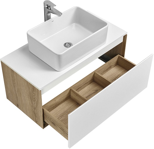 Акватон Мебель для ванной с белой столешницей Либерти 90 Mila 50 белая/дуб эльвезия – фотография-4