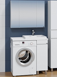 СанТа Мебель для ванной под стиральную машину Марс 90 R с зеркальным шкафом Стандарт 90 белая – фотография-1