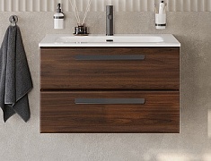 Cezares Тумба с раковиной Eco Cer-N 80 орех шоколад софт CZR-8073-80 ручки матовые чёрные