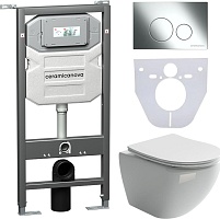 Ceramicanova Подвесной унитаз Metropol Rimless с шумоизоляционной панелью CN1000 с системой инсталляции Envision кнопка Round хром