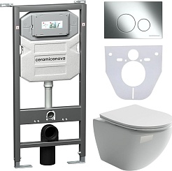 Ceramicanova Подвесной унитаз Metropol Rimless с шумоизоляционной панелью CN1000 с системой инсталляции Envision кнопка Round хром – фотография-1