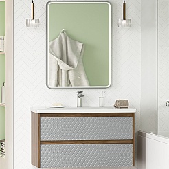 Brevita Мебель для ванной Chester 90 подвесная серая/дуб чарльстон темно-коричневый – фотография-1