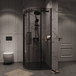 Grossman  Душевой уголок Classic 90x90x195 четверть круга профиль черный матовый стекло тонированное – фотография-4