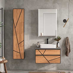 Equil Шкаф пенал Ferro 36 L подвесной лен антрацит/дуб мадера – фотография-3