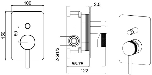 Allen Brau Смеситель для душа Priority X2 5.31011-BN (с внутренней частью, 2 выхода) никель браш – картинка-11
