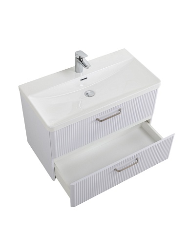 BelBagno Тумба с раковиной Due 80 подвесная Bianco Lucido ручки Матовый атласный никель – картинка-7