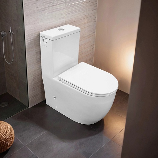 Azario Унитаз-моноблок Velluto AZ-6281 безободковый с бачком с сиденьем микролифт белый – фотография-2