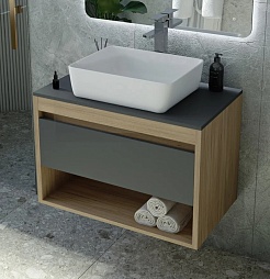 Teymi Тумба с раковиной Ritta 75 дуб эврика/графит матовый подвесная T60525 раковина T50302 – фотография-1