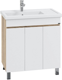 СанТа Тумба под раковину Марс 80П белая/янтарное дерево – фотография-1