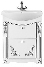 Водолей Тумба под раковину Кармен 65 с ящиками, белая/серебро – фотография-1