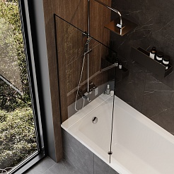 Teymi Шторка на ванну Timo 70x140 профиль черный матовый стекло прозрачное – фотография-7