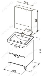 Aquanet Тумба с раковиной "Гретта 60" 2 ящика венге (171595) – фотография-3