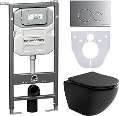 Ceramicanova Подвесной унитаз Metropol Rimless с шумоизоляционной панелью CN1000 с системой инсталляции Envision кнопка Round хром матовый – фотография-1