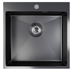 Mixline Мойка настольный монтаж 50/50 (2,0) выпуск 3 1/2 черный графит НАНО декор – фотография-2