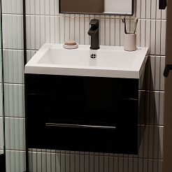 Водолей Мебель для ванной Элис 58 подвесная 1 ящик черная – фотография-8