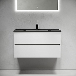 Sancos Тумба с раковиной Urban 90 белый глянец раковина Element 91 CN7002MB – фотография-2