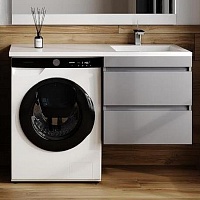 Style Line Тумба с раковиной под стиральную машину Леон 120 R подвесная Люкс Plus серая матовая