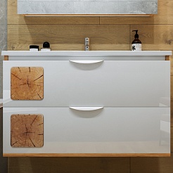 Бриклаер Мебель для ванной Форест 100 Mario подвесная белый/дуб золотой – фотография-5