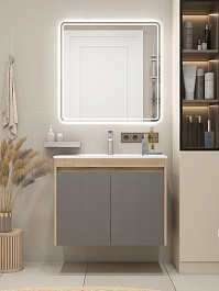 Teymi Тумба с раковиной Netta 80 подвесная дуб/графит – фотография-10