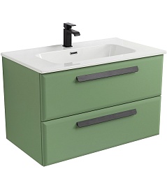 Cezares Тумба с раковиной Eco Cer-N 80 фисташковый софт CZR-8095-80 ручки матовые чёрные – фотография-1