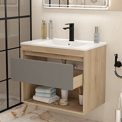 Teymi Тумба с раковиной Vitra 75 подвесная дуб/графит – фотография-5