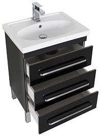 Aquanet Тумба с раковиной Сиена 60 напольная, ящики, черная – фотография-2