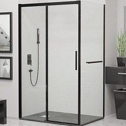 RGW Душевой уголок Leipzig LE-41-1B (LE-12B + Z-060-2B) 150x90 профиль черный стекло прозрачное – фотография-1
