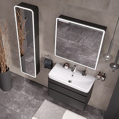 Equil Тумба под раковину Eltoro 80 2 ящика подвесная черный софт – фотография-7