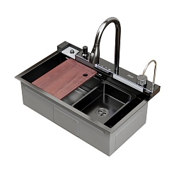 Mixline Мойка настольный монтаж 75/46 (3,0) выпуск 3 1/2 чёрный графит – фотография-2