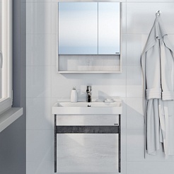 СанТа Мебель для ванной Мира 60 подвесная светлое дерево/черная – фотография-1