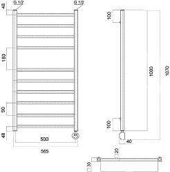 Domoterm Полотенцесушитель электрический Квадро П10 500x1000 ER хром – фотография-3