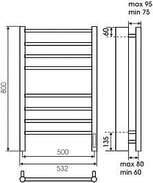 Terminus Полотенцесушитель электрический Аврора П8 500x800 черный муар – фотография-4