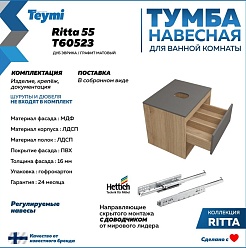 Teymi Тумба с раковиной Ritta 55 дуб эврика/графит матовый подвесная T60523 раковина T50310 – фотография-3