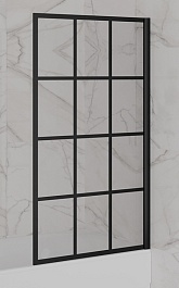 Paini Шторка на ванну Screen 80 Paini-ScreenWT80G неподвижная, принт решетка, профиль черный – фотография-1