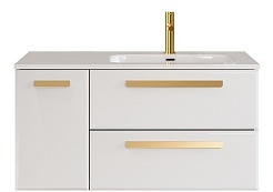 Cezares Тумба с раковиной Eco Cer-N 100-1 R bianco lucido CZR-8095-100-R ручки сатиновое золото – фотография-1